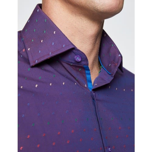 Men's Curtis Purple And Red Cotton Shirt - Low Collar