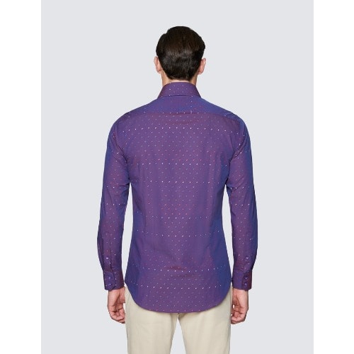 Men's Curtis Purple And Red Cotton Shirt - Low Collar