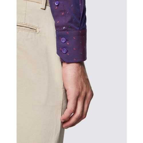 Men's Curtis Purple And Red Cotton Shirt - Low Collar