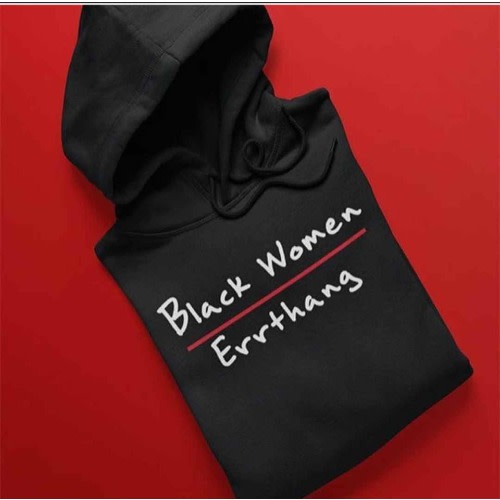Black Women Print Black Hoodie