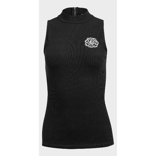 Women Sleeveless High Neck Top/blouse-BLACK