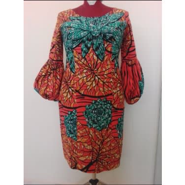 Stoned Ankara Short Dress With Bulb Sleeve