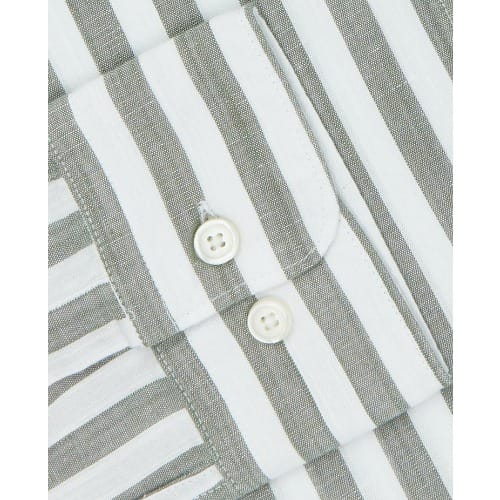 Cotton Linen Slim Fit Bold Stripe Olive Shirt