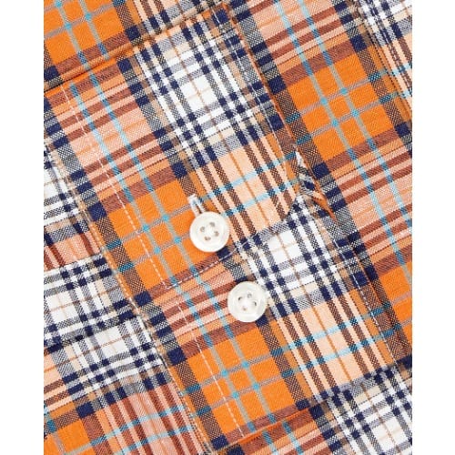Cotton Linen Slim Fit Orange Check Shirt