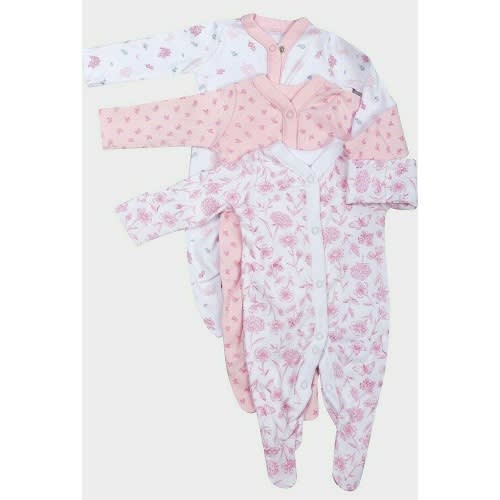 Girls Floral Flower Sleepsuits - 3 Pack