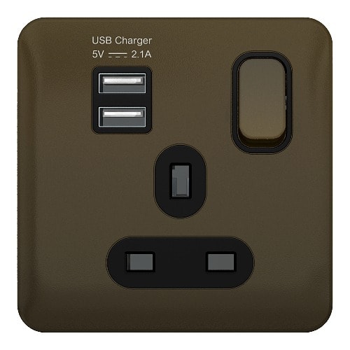 Lisse - Switched Socket - 1 Gang - 13a Sp 2usb Mocha Bronze -GGBL30102USBABMBS