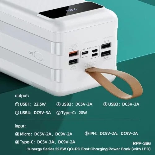 Led Power Bank -22.5w Pd Qc 5 Output Ports - 80000mAh