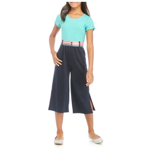 Girls Trendy Jumpsuit With Shimmery Stripe Belt
