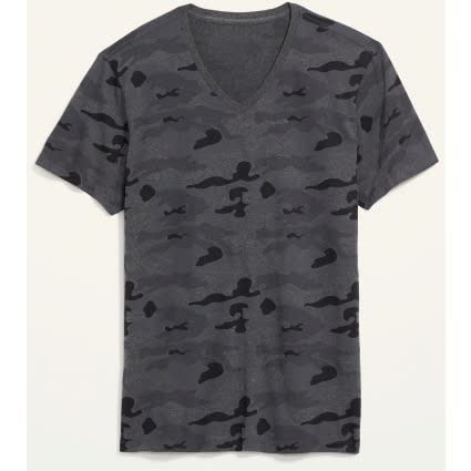 Soft-washed V-neck T-shirt For Men, Camo Print