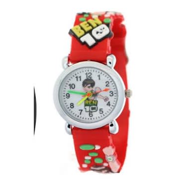 Boys Ben 10 Embossed Cartoon Character Analogue  Watch-Red