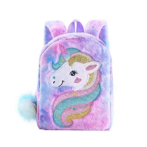 Girls Plush Unicorn Backpack - Purple