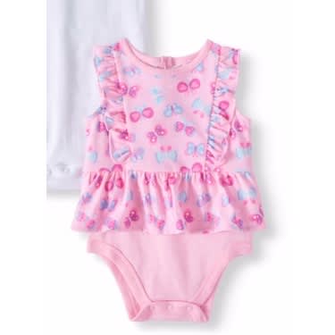Baby Girl Peplum Flutter Sleeve Bodysuit -pink