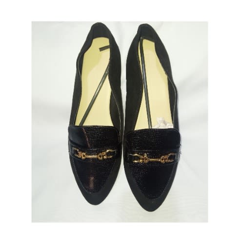 Pointed Suede Ladies Flat Shoe- Black
