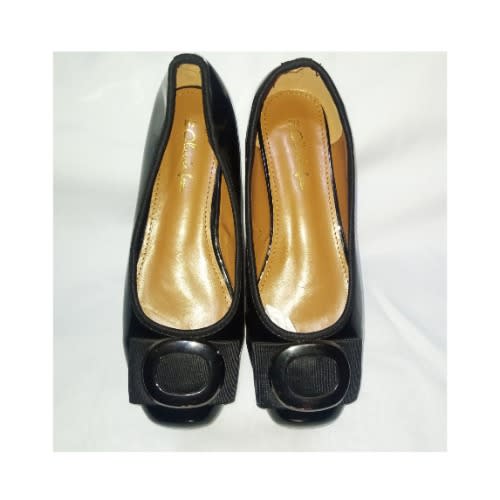 Shiny Leather Office Flat Shoe - Black