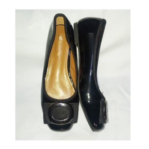 Shiny Leather Office Flat Shoe - Black