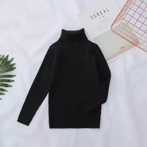 Kids Turtleneck Baby Pullover - Black