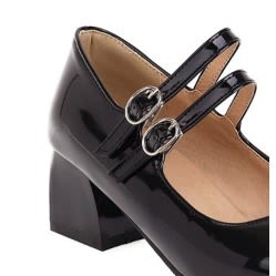 Double Straps Mid Heel Office Shoe - Black