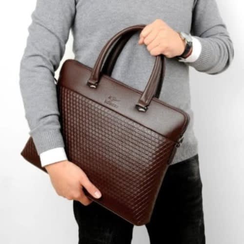 Men's Leather Laptop Bag - Brown