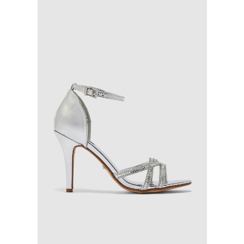 Diamante Heel Sandals - Silver