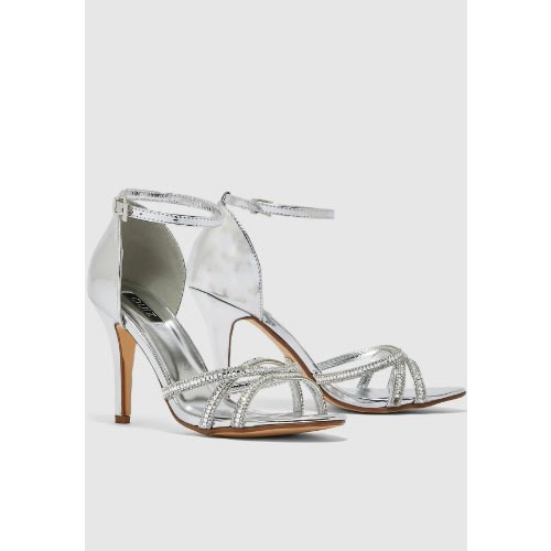 Diamante Heel Sandals - Silver