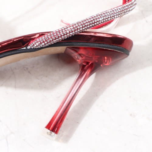 Glass Heeled Stone Studded Sandals - Red