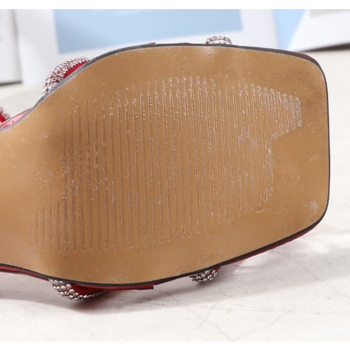 Glass Heeled Stone Studded Sandals - Red