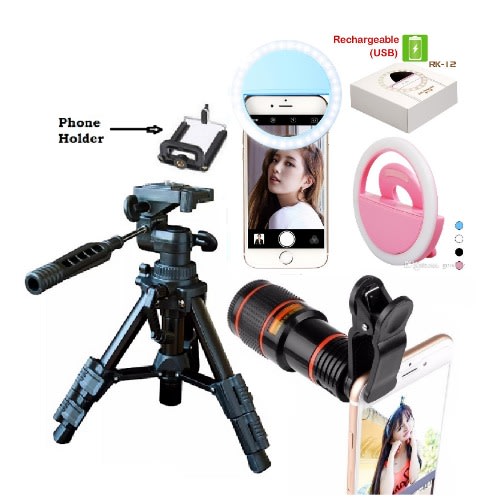 Portable  Tripod Stand With Ring Light And Mobile Telescope
