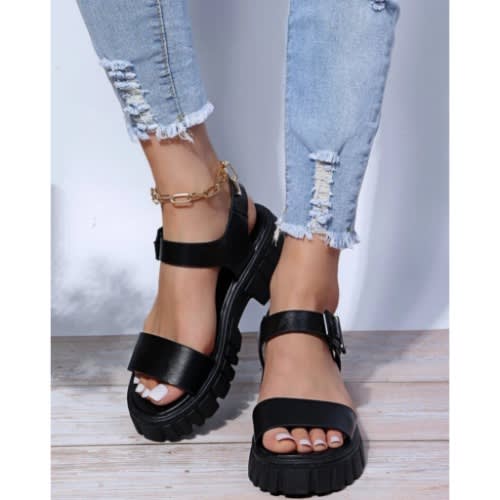 Minimalist Chunky Women Leather Sandal