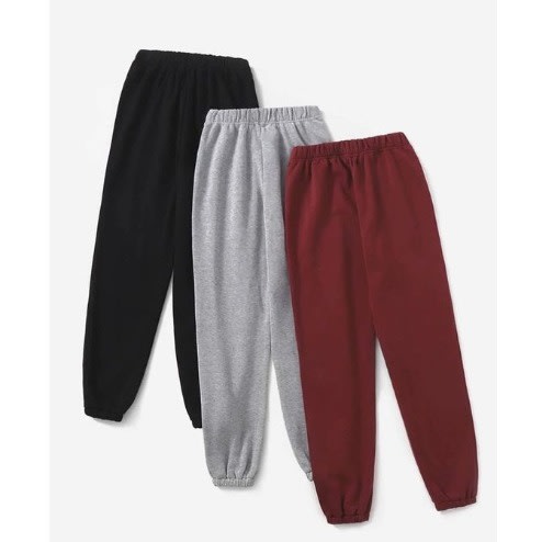 Set Of Plain Unisex Joggers - Black, Wine And Ash - 3pcs
