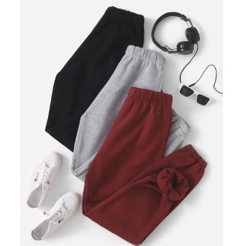 Set Of Plain Unisex Joggers - Black, Wine And Ash - 3pcs