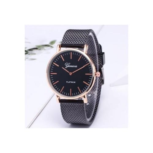 Modern Strap Watch & Nail Bracelet - 2 In 1 - Black