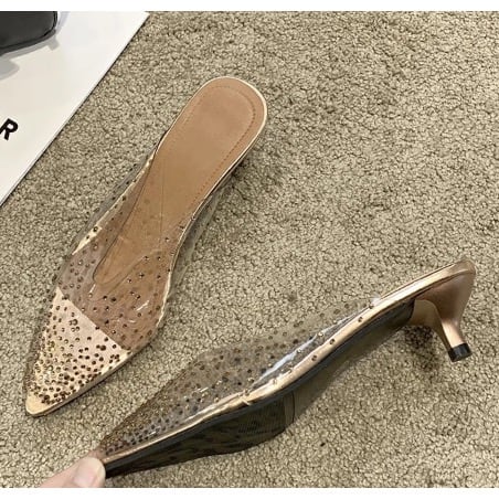 Studded Stone Low Heel Mules