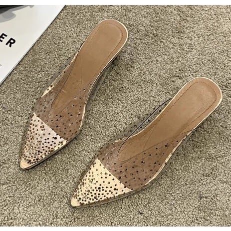 Studded Stone Low Heel Mules
