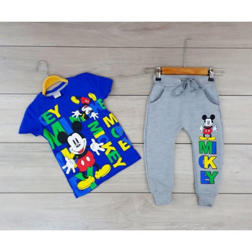 Boy Decorated Mickey Mouse - 2pc Set- Blue/gray