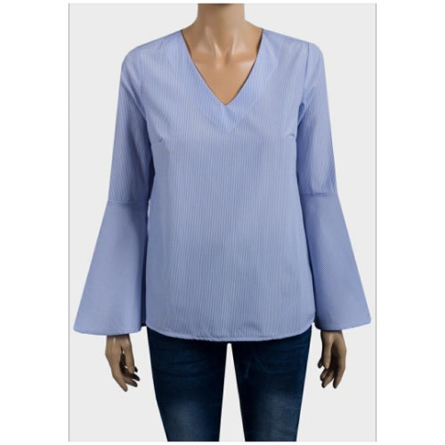 Ladies Pin Stripe Bell Sleeve - Blue