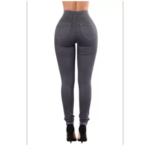 High Waist Skinny Jeans With Round Pockets - Grey