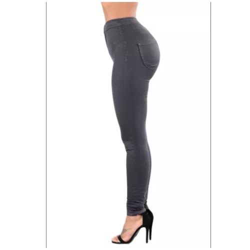 High Waist Skinny Jeans With Round Pockets - Grey