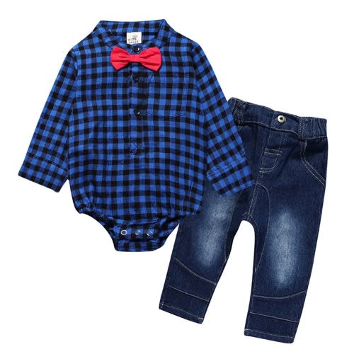 Baby Boy Plaid Check With Jeans - Blue