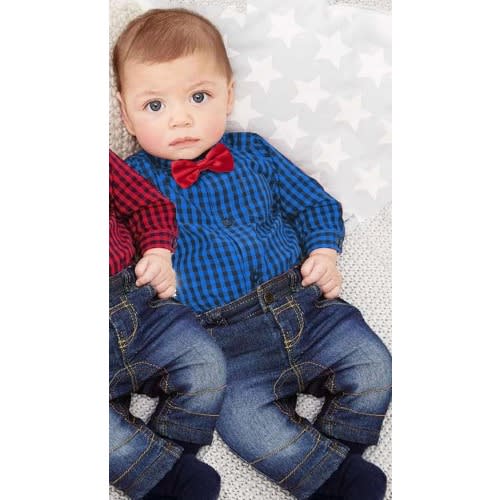Baby Boy Plaid Check With Jeans - Blue