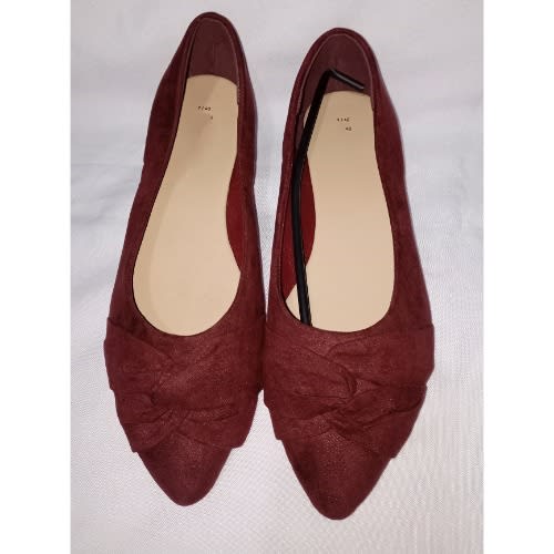 Ladies Suede Pointed Office Flat Shoe-wine
