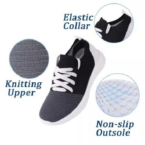 Men Knitted Sporting Sneakers - Black - Ash And White.