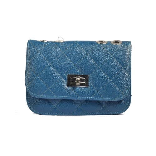 Women's Leather Mini Cross Body Chain Shoulder Bag -  Blue