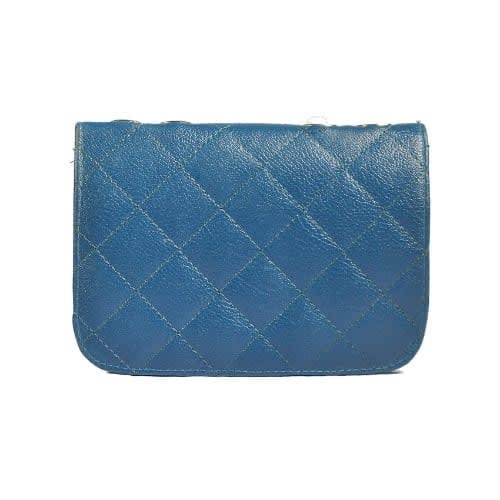 Women's Leather Mini Cross Body Chain Shoulder Bag -  Blue
