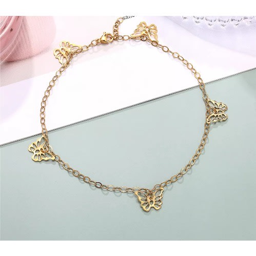 Hollow Butterfly Pendant Anklet - Gold