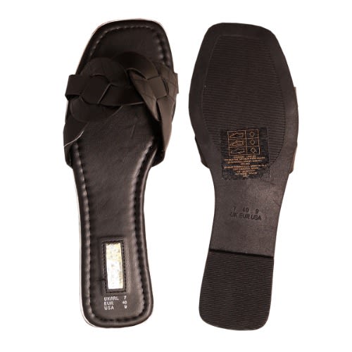 Ladies Woven Sliders Slippers - Black