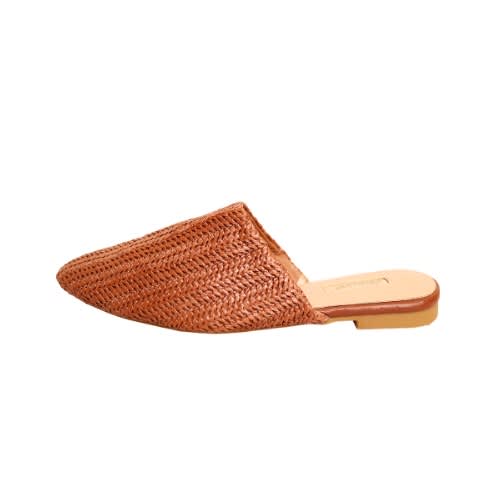 Flat Plaited Mules -  Brown