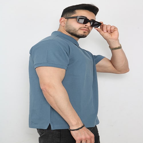 Powder Blue Men Short Sleeve Polo Shirt