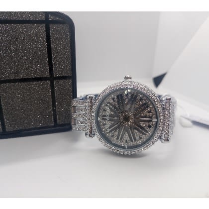 Forecast Rotatable Ice Out Rhinestone Round Unisex Watch- Silver
