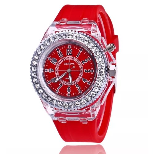 Luminous Led Light Rhinestone Unisex Watch- Red