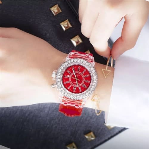 Luminous Led Light Rhinestone Unisex Watch- Red